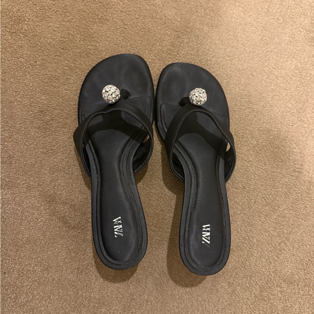 Zara Black Sandals with Sparkling Gem